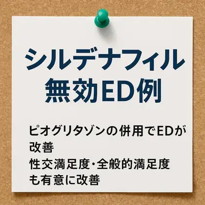 糖尿病治療薬であるピオグリタゾンはシルデナフィルが無効のEDの勃起機能を改善する